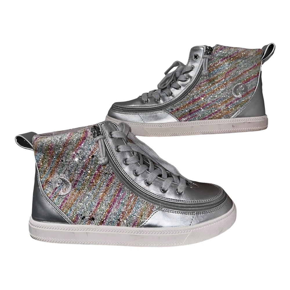 BILLY Footwear Kids' Classic Lace High Top Adaptive Zip-Around Rainbow Glitter‎